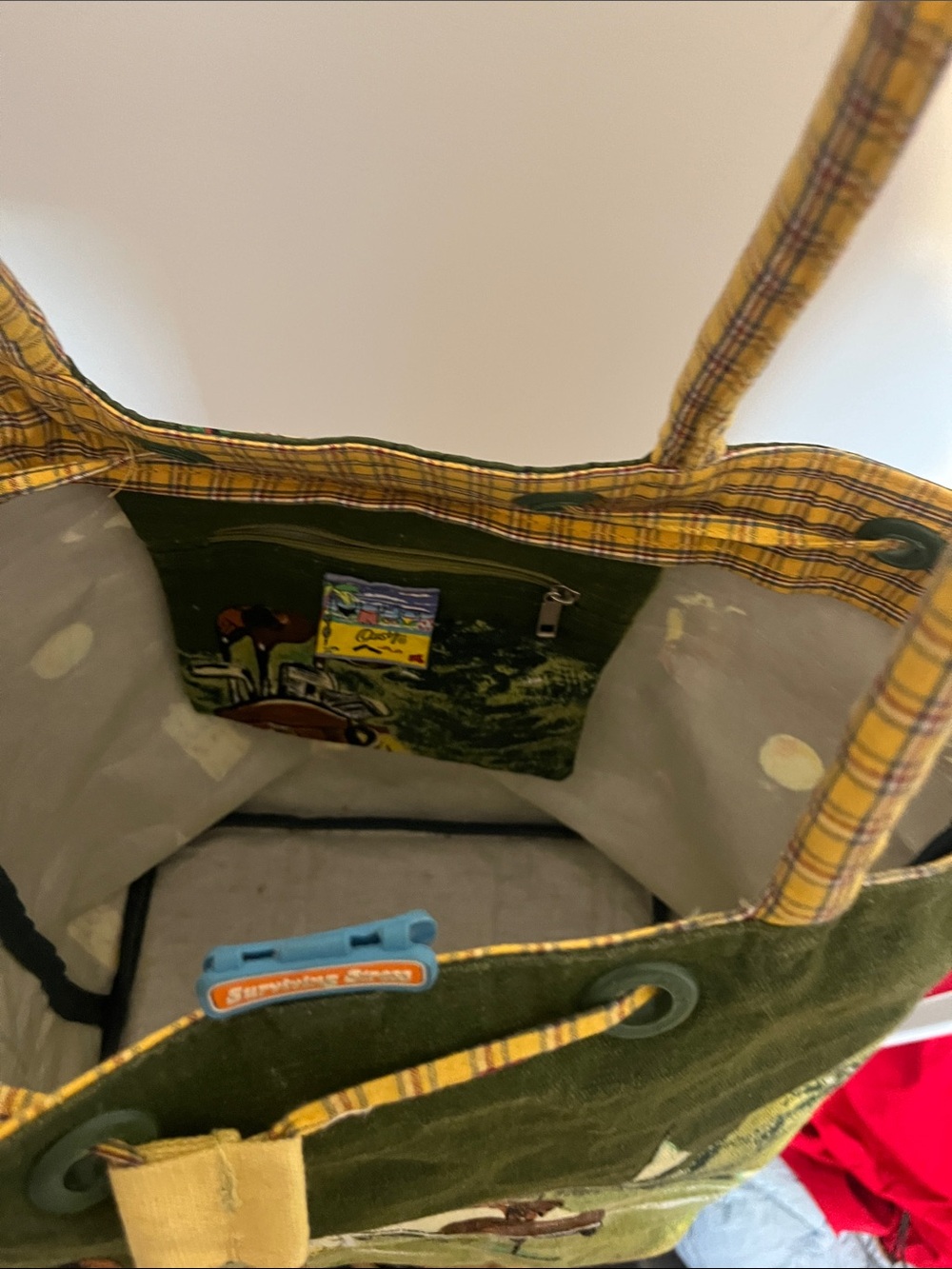 Vintage Green Golf Print Drawstring Tote Bag - Picture 7 of 9